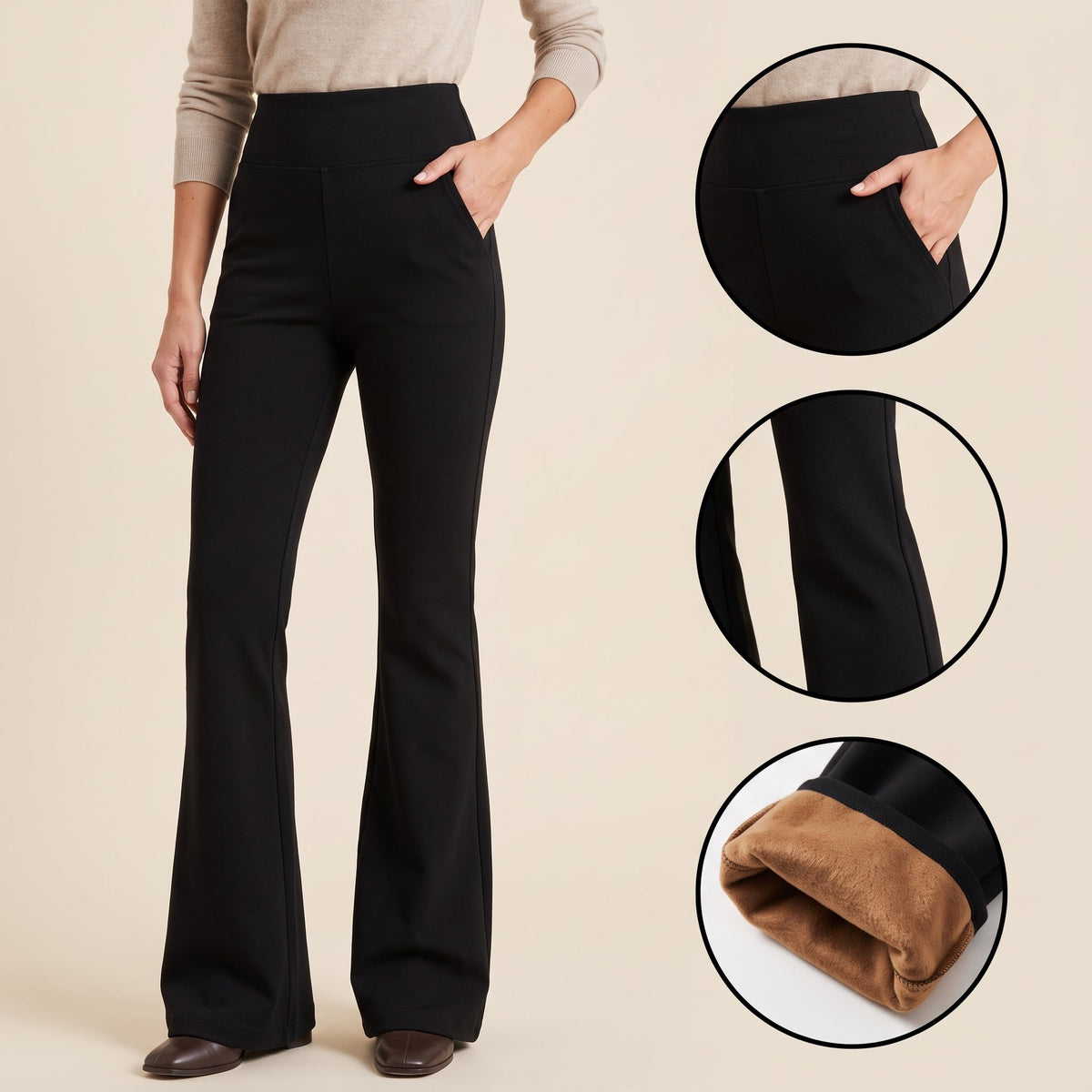 Pantalones acampanados de cintura alta con forro polar - Zarela